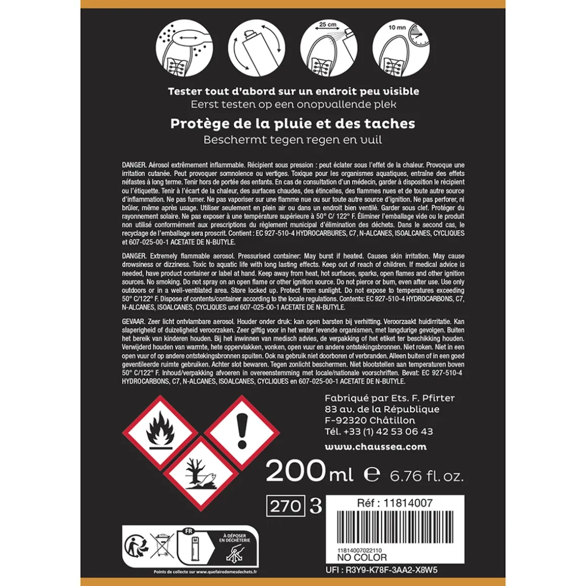 Kleurloze waterdichtmakende spray 200 ml CHAUSSEA