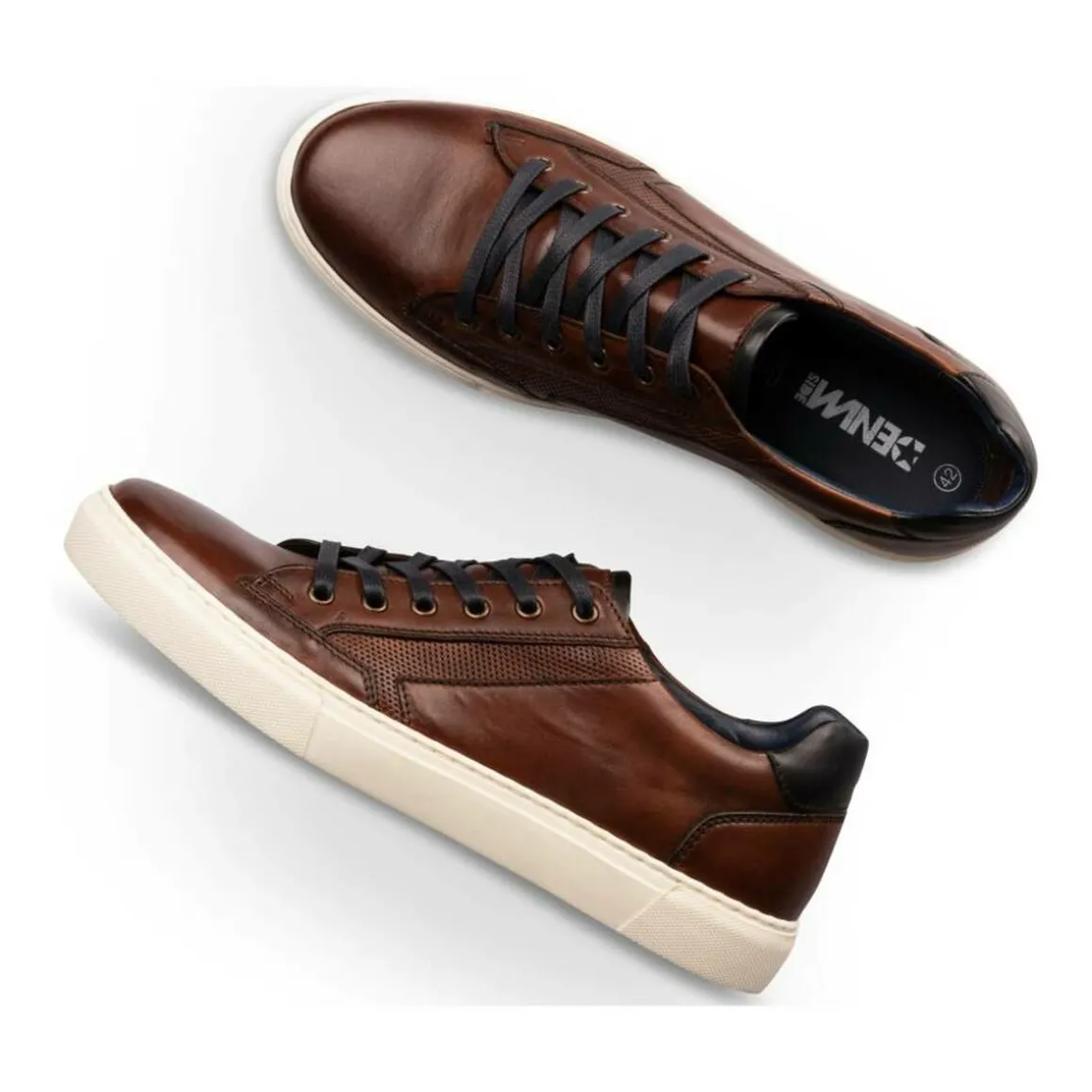 Sneakers KASTANJEBRUIN DENIM SIDE LEER