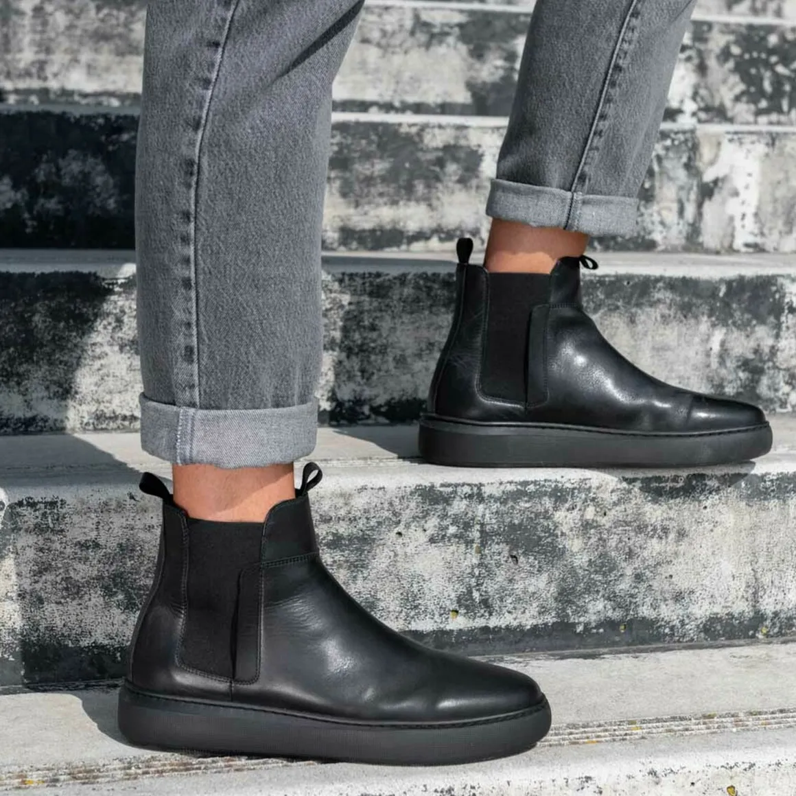 Sneakers ZWART DENIM SIDE LEER