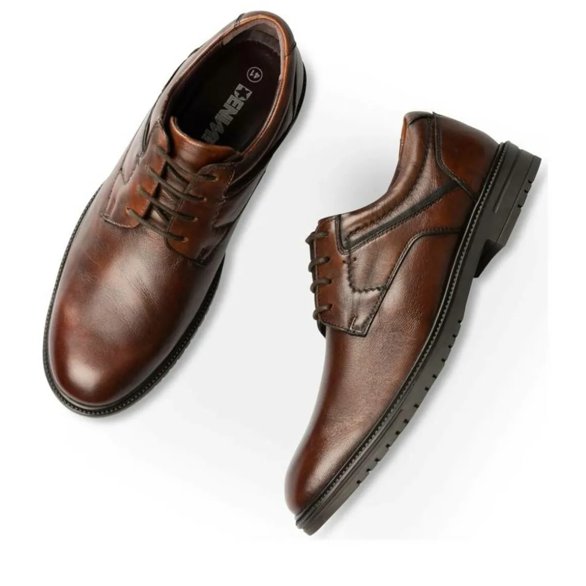 Veterschoenen KASTANJEBRUIN DENIM SIDE LEER